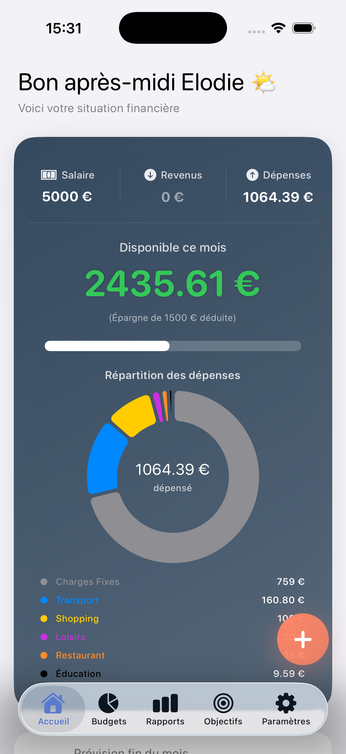 Écran d'accueil My BudgetZen